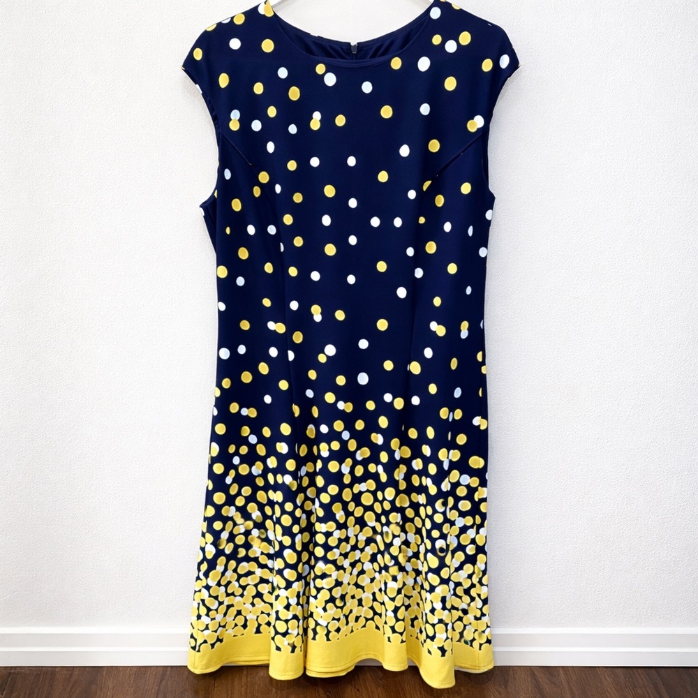 NWOT Navy Dress with Yellow & White Polka Dots